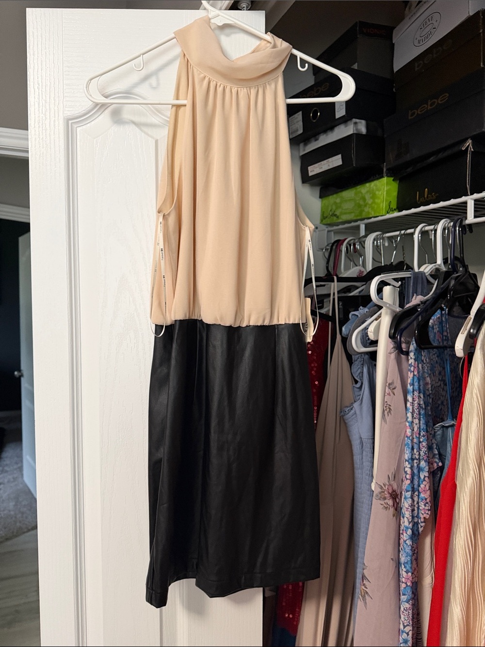 Forever 21 One-Shoulder Two-Tone Dress in Beige and Black